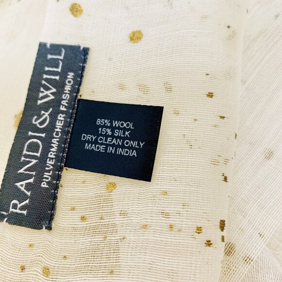 RANDI & WILL Wool Silk Scarf Stole Gold Paint Splatter Made In India NWOT - Picture 3 of 4